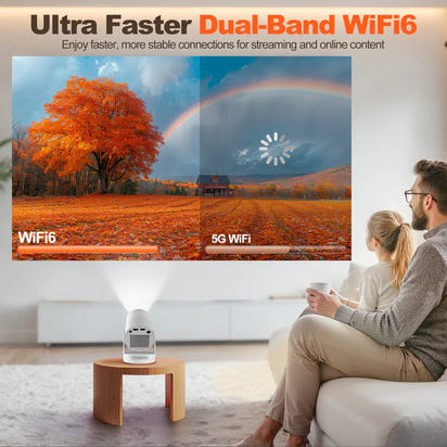 SEEON 4K UItra Portable Projector with Electronic Focus 720P 260ANSI Speaker Android11 BT5.4 180° flexible Home Outdoor