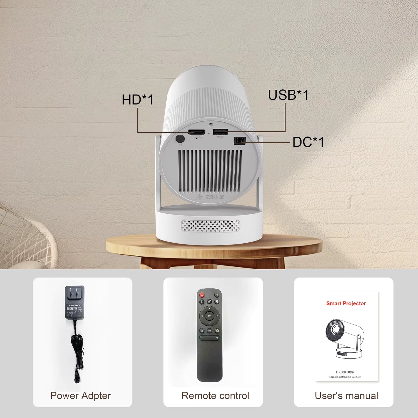 SEEON 4K UItra Portable Projector with Electronic Focus 720P 260ANSI Speaker Android11 BT5.4 180° flexible Home Outdoor